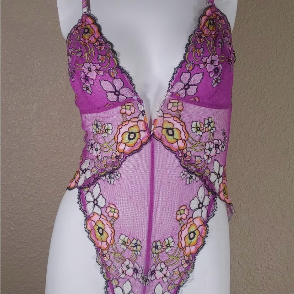 Savage X Fenty Vibrant Purple Floral Lace Bodysuit